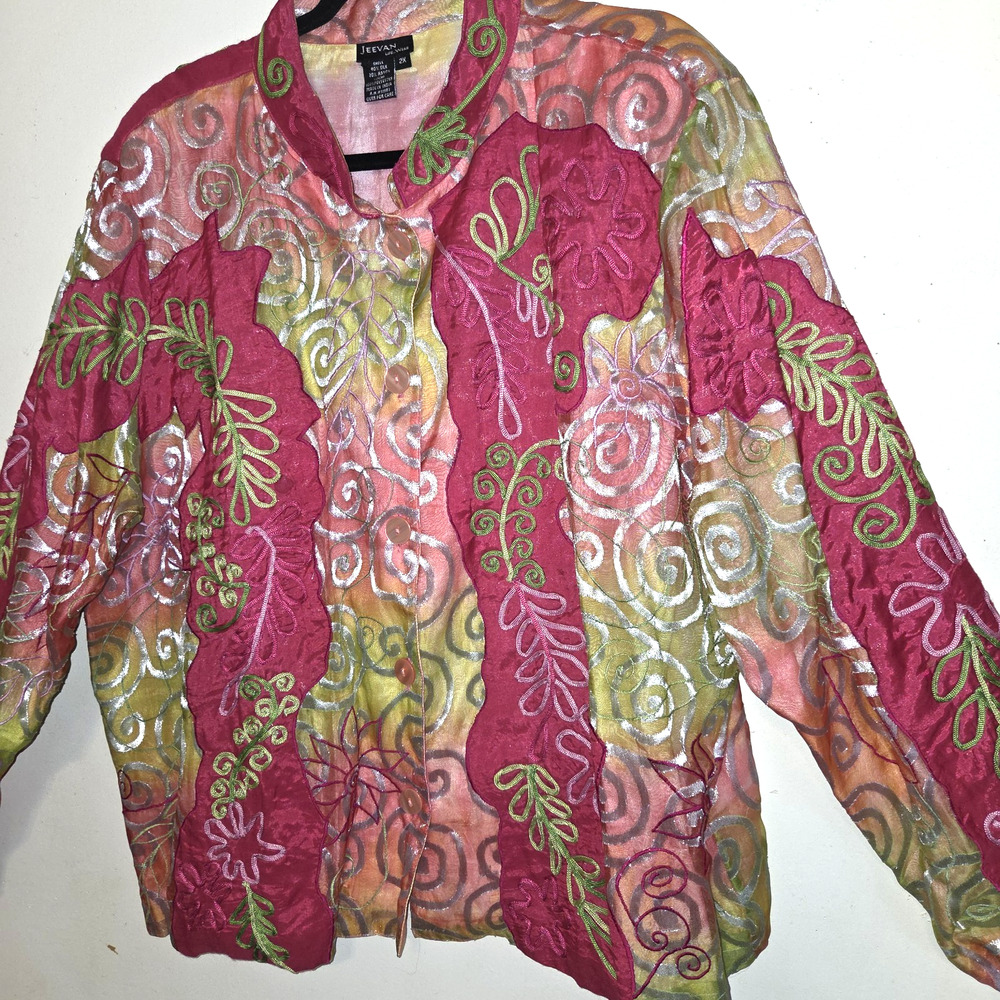 Vintage Jeevan Silk Top Jacket Plus Sz 2X Art To Wear Artsy Textured Silk Blend - Picture 7 of 16